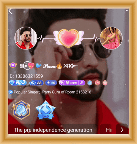 a picture of a man with a beard and sunglasses has a heart and the words " the pre independence generation " at the bottom