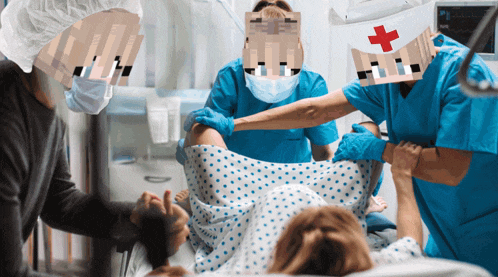 a nurse with a red cross on her head is helping a pregnant woman