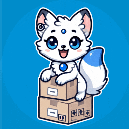 a cartoon illustration of a white cat sitting on top of a stack of cardboard boxes