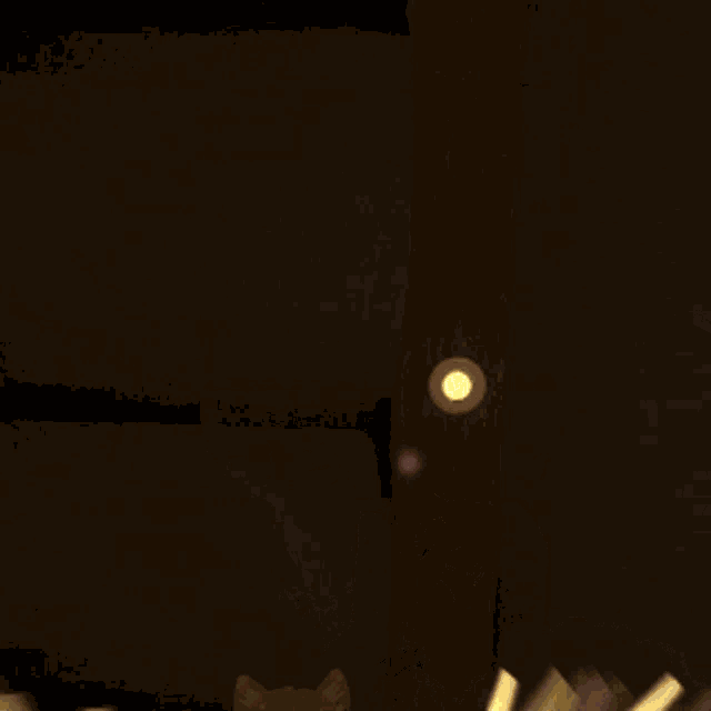 a girl with a cat ear and blue eyes is standing in the dark