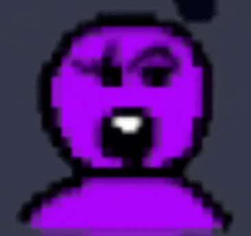 a pixel art drawing of a purple monster with a surprised look on his face .