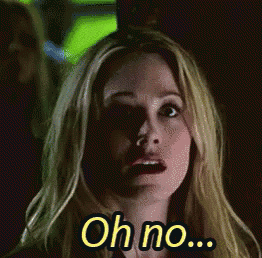 a woman with a surprised look on her face says oh no ...
