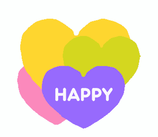 a purple heart with the word happy written on it