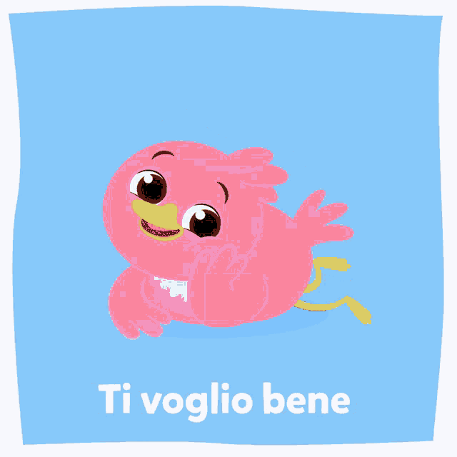 a pink bird with speech bubbles and the words ti voglio bene