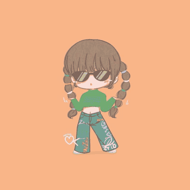 a drawing of a girl wearing sunglasses and a crop top that says dh