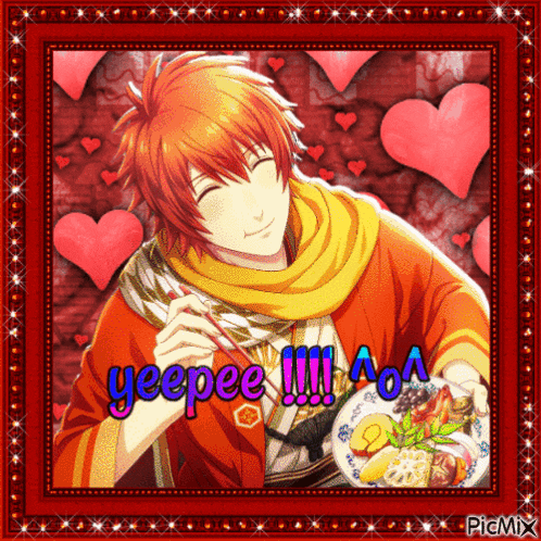 a picture of a boy holding a plate of food with the words yeepee !!! aoa on it