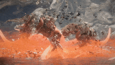a computer generated image of a monster in the water with butterflies flying around it