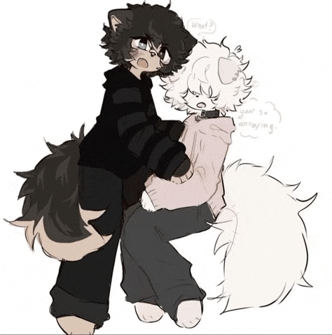 a drawing of a cat and a dog standing next to each other and talking .