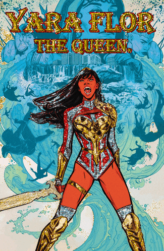 a poster for yara flor the queen shows a woman in a superhero costume