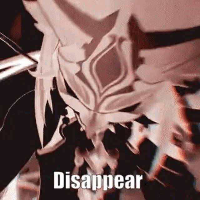 a close up of a person 's face with the words `` disappear '' on it .