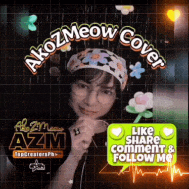 a picture of a girl with flowers and the words akozmeow cover