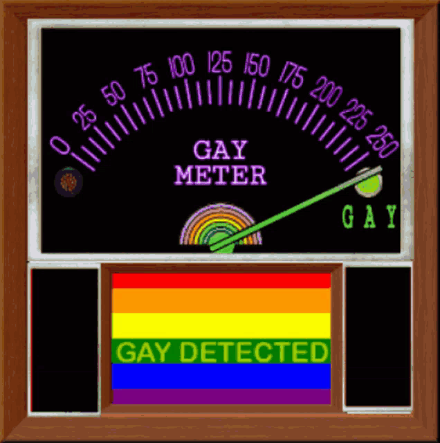 a gay meter with a rainbow in the middle