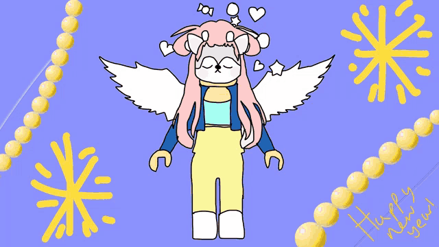 a drawing of a girl with wings surrounded by pearls