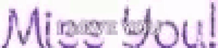 a white background with purple letters that say miss you .