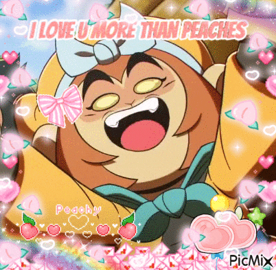 a cartoon character with the words i love u more than peaches
