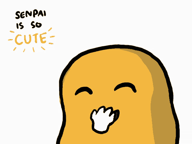 a cartoon character with the words senpai is so cute behind him