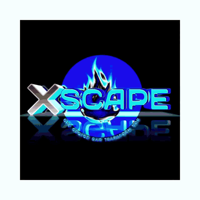 a logo for xscape with purple lightning strikes