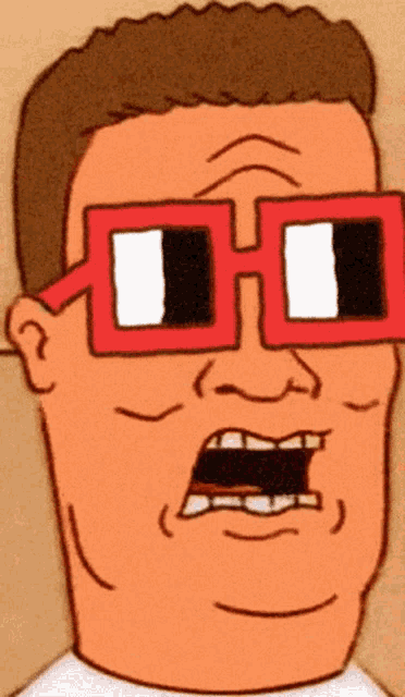 a cartoon of a man wearing a pair of red square sunglasses