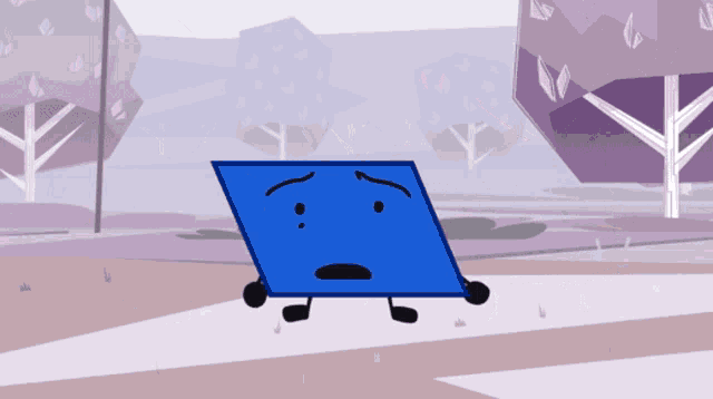a blue square with a sad face is standing next to a white square with a letter o on it