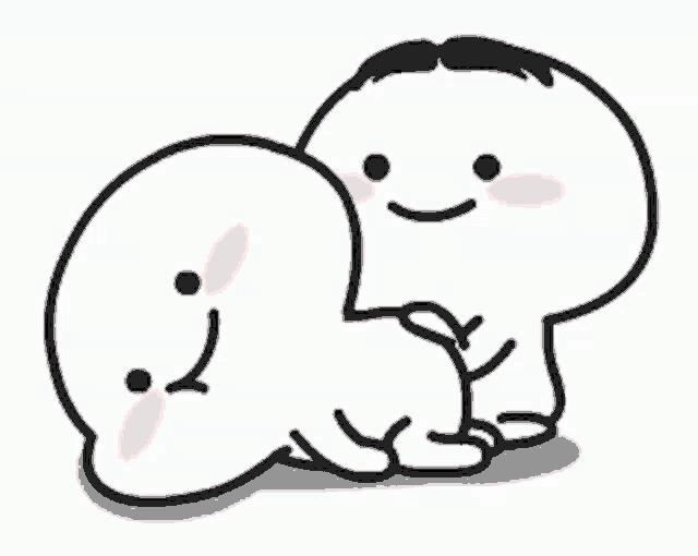 a couple of cartoon characters are hugging each other and one of them is smiling .