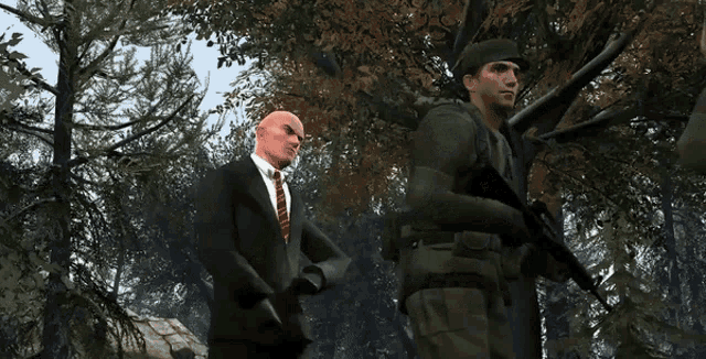 a bald man holding a gun in a video game