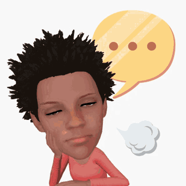 a cartoon character with a speech bubble above her head