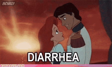 a cartoon of a man and a woman with the word diarrhea on the bottom right