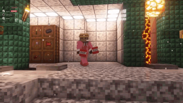 a girl in a pink outfit is holding a tnt bomb