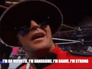 a man wearing a cowboy hat and sunglasses says i 'm da mountie