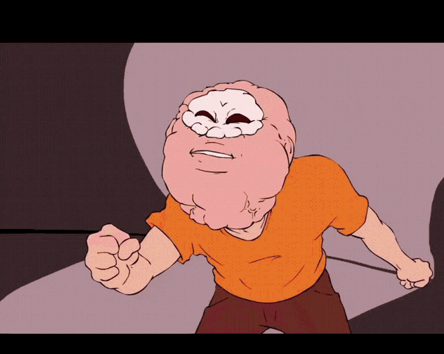 a cartoon of a man with a skull on his head