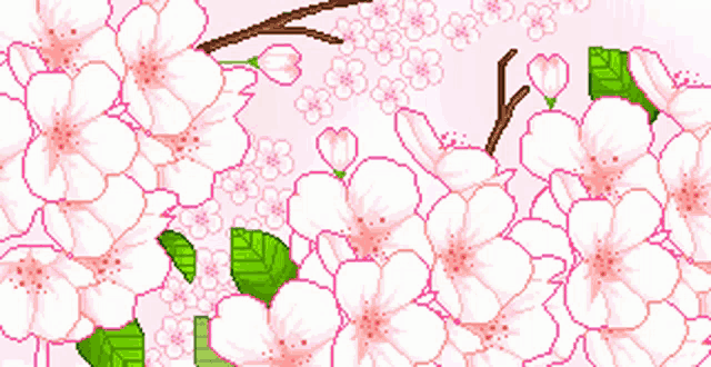 a bunch of pink and white flowers with green leaves