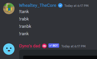 a screenshot of a discord conversation between wheatley_thecore and a bot