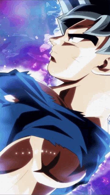 a close up of a cartoon character with a blue shirt