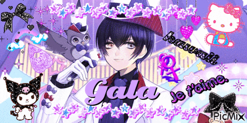 a picture of a boy with the words gala je t'aime on the bottom