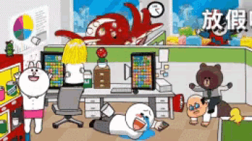 a group of cartoon characters are playing a video game
