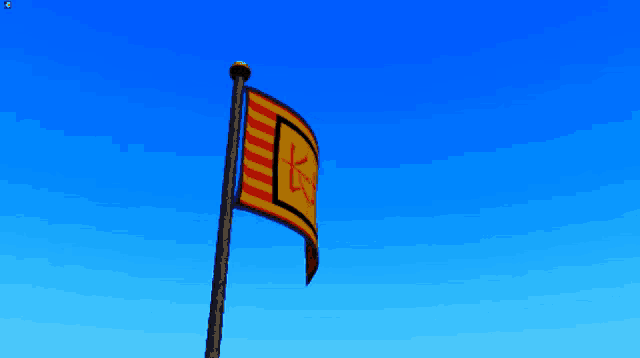 a yellow and red flag with the letters k on it