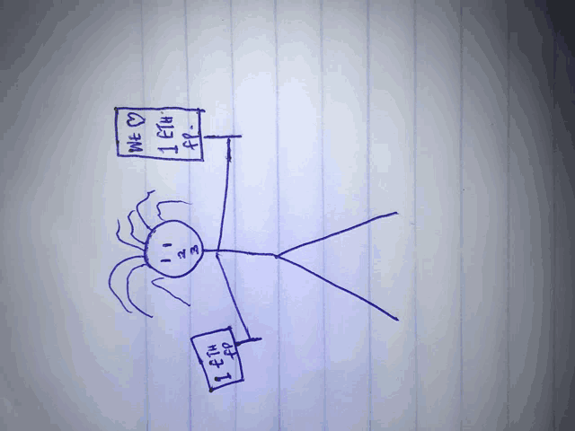 a drawing of a stick figure with a sign that says " i love you " on it