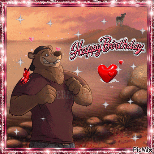 a happy birthday card with a cartoon bear