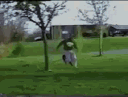 a man in a green shirt is running in the grass