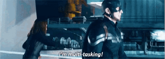 captain america and scarlet witch are standing next to each other and talking to each other in a movie scene .