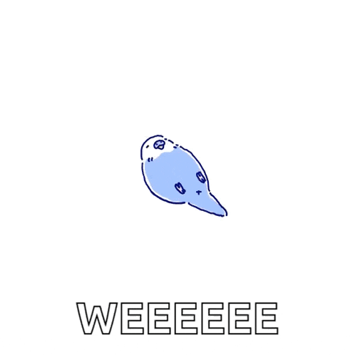 a blue bird is sitting on a white background with the words weeeee written below it