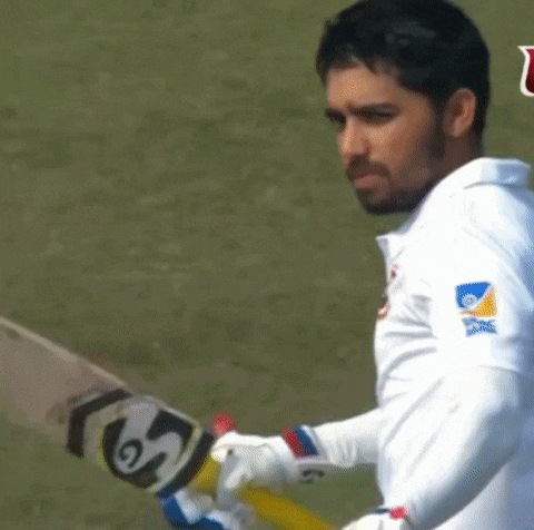 a man holding a cricket bat with a sg logo on his glove