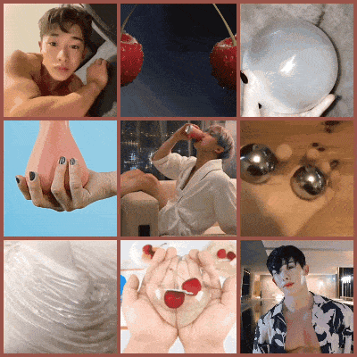 a collage of photos shows a man holding a cherry