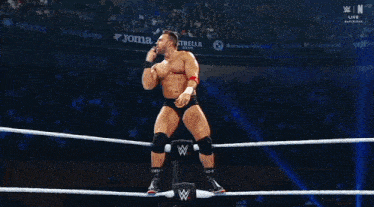 a wrestler jumps over another wrestler during a match