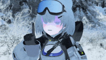 a girl wearing goggles and a jacket that says to e on it