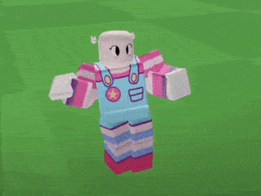 a 3d cartoon character is standing on a green field .