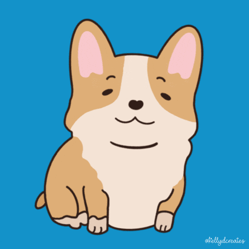 a cartoon of a brown and white dog with a blue background