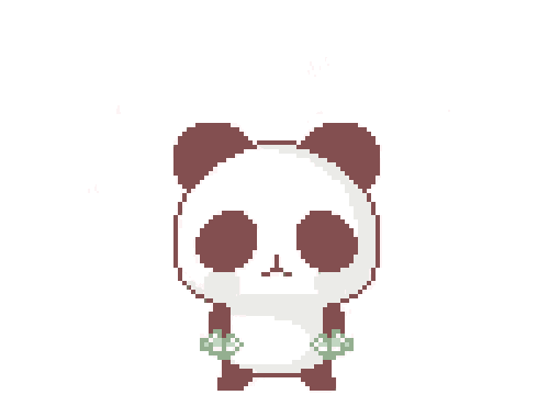 a pixel art of a panda bear with money flying around it