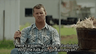 a man in a plaid shirt is holding a beer and saying here 's a poem starlight starbright