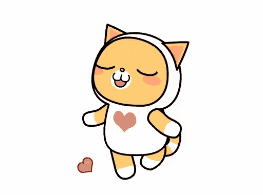 a cartoon cat wearing a white outfit with a heart on it